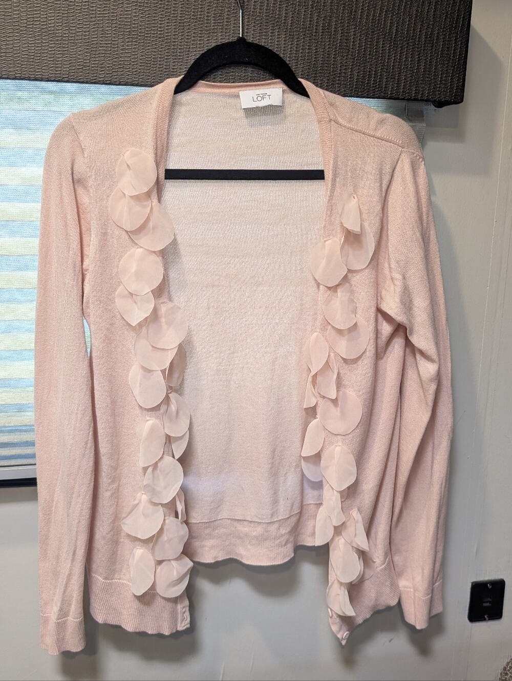 LOFT Light Pink Petal-Trim Open Cardigan Fits Medium Or Large Ann Taylor Light